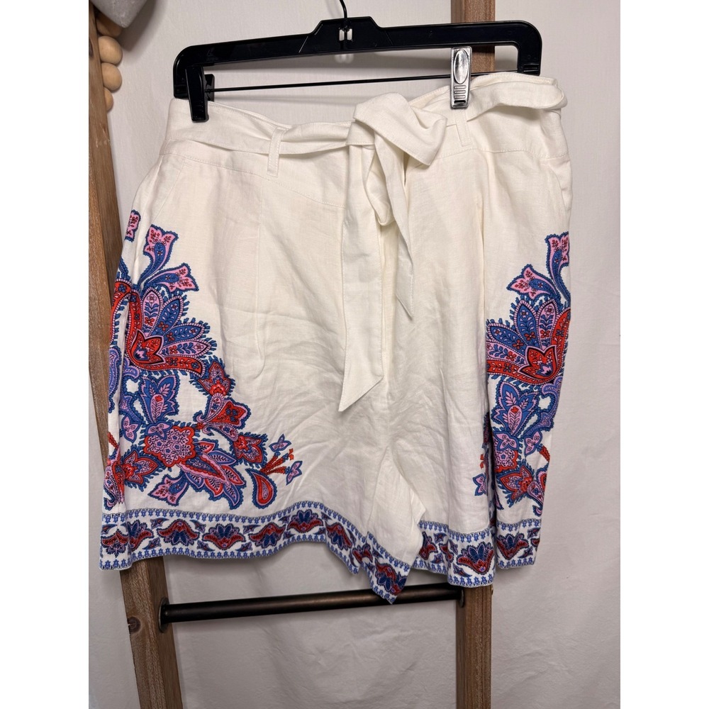 Boden Womens White Linen Paisley Embroidered Tunic Top and Shorts Set US 10 NEW - Picture 5 of 14